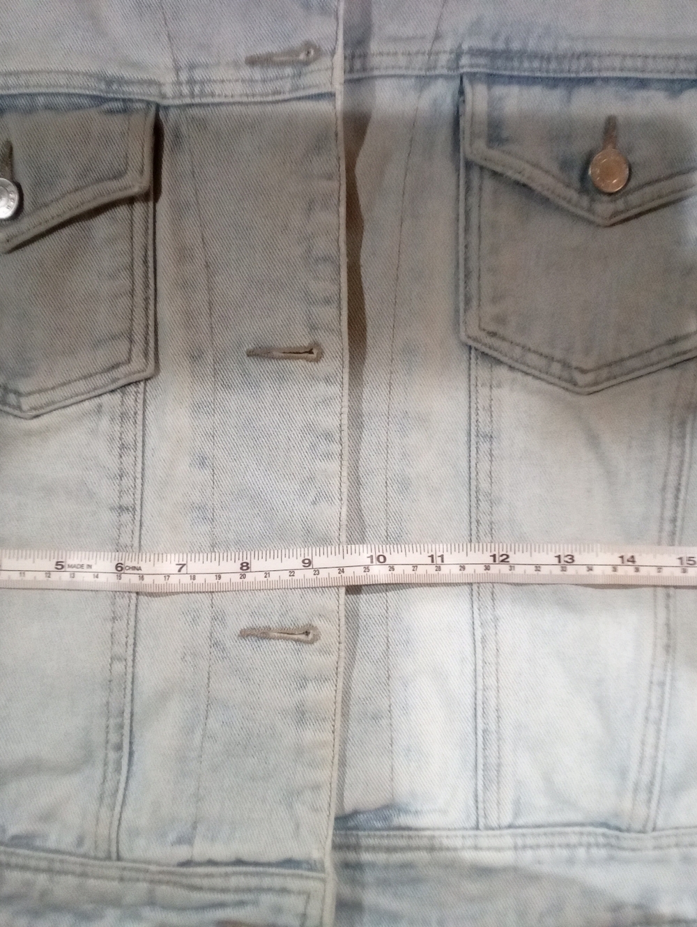 Measurements Added! Esprit Pale Blue Denim Jacket with Button Flap Pockets - Picture 8 of 10